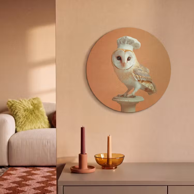 Akoestisch schilderij rond - Kerkuil - Koksmuts - Oranje - Vogel — 3