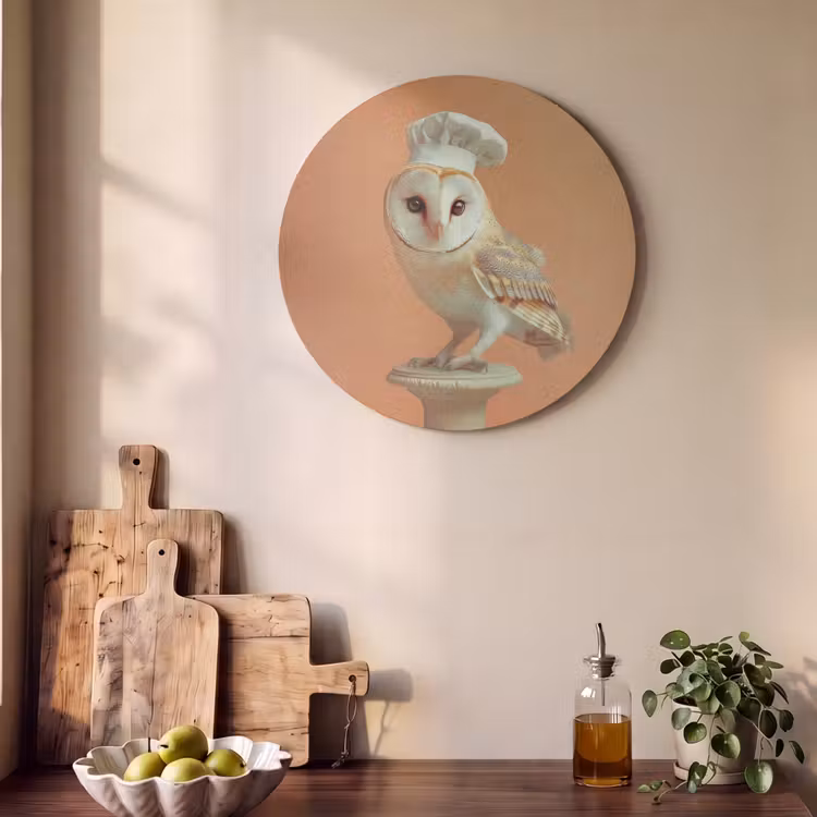 Akoestisch schilderij rond - Kerkuil - Koksmuts - Oranje - Vogel — 4