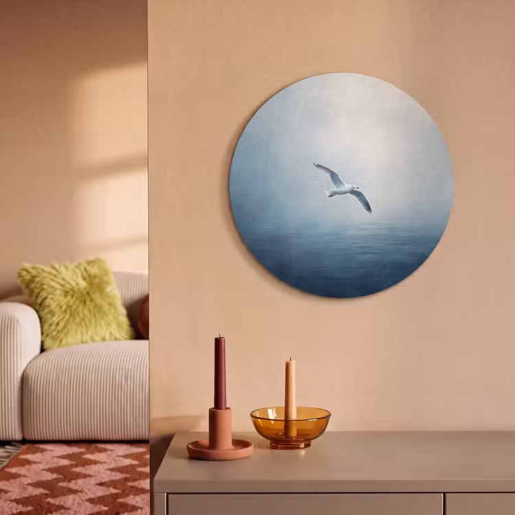 Akoestisch schilderij rond - Meeuw - Wit - Zee - Mistig — 3