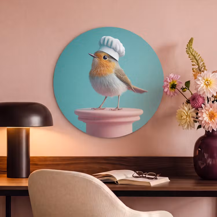 Akoestisch schilderij rond - Roodborstje - Vogel - Koksmuts - Sokkel — 2