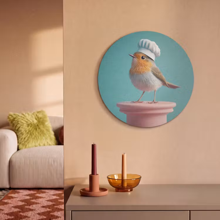 Akoestisch schilderij rond - Roodborstje - Vogel - Koksmuts - Sokkel — 3