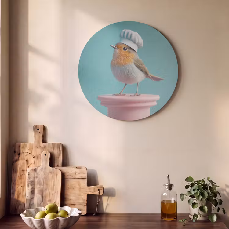 Akoestisch schilderij rond - Roodborstje - Vogel - Koksmuts - Sokkel — 4