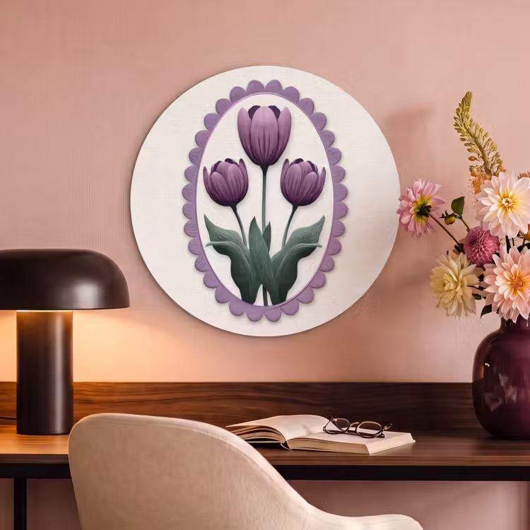 Akoestisch schilderij rond - Tulpen - Paars - Lijst - Bladeren — 2