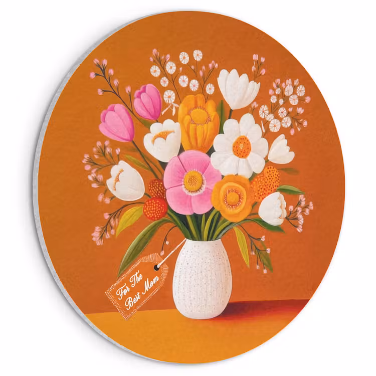 Akoestisch schilderij rond - Vaas - Bloemen - Oranje — 1