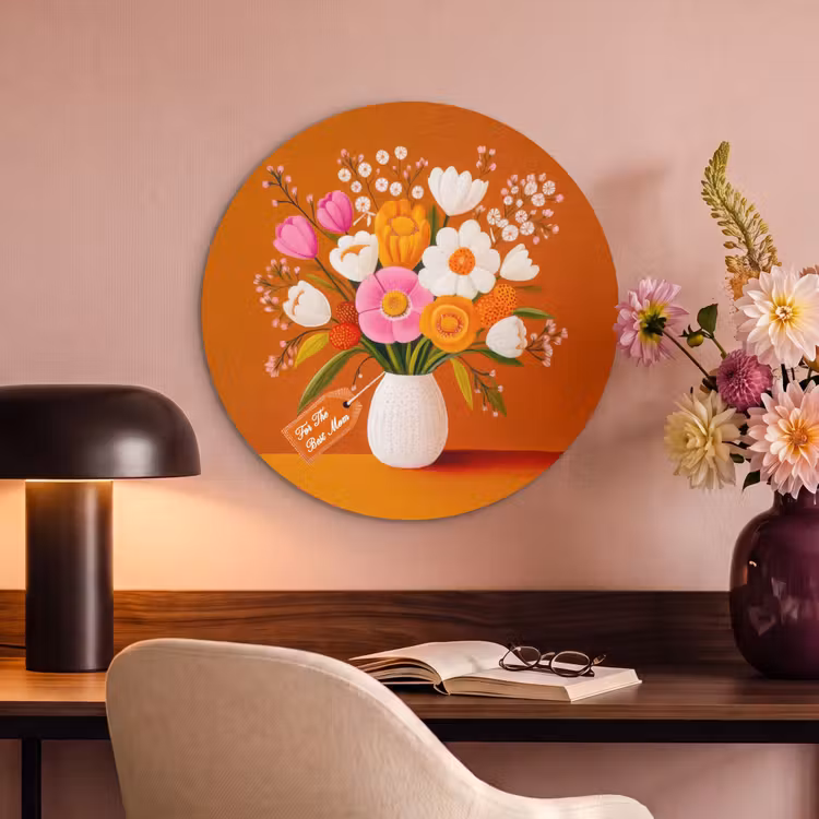 Akoestisch schilderij rond - Vaas - Bloemen - Oranje — 2