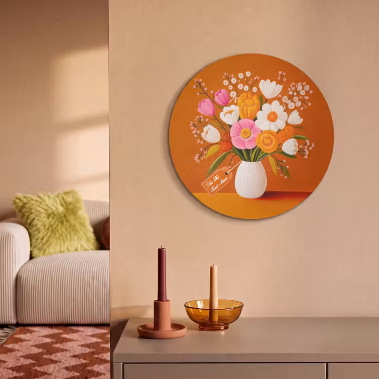 Akoestisch schilderij rond - Vaas - Bloemen - Oranje — 3