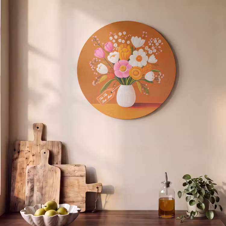 Akoestisch schilderij rond - Vaas - Bloemen - Oranje — 4