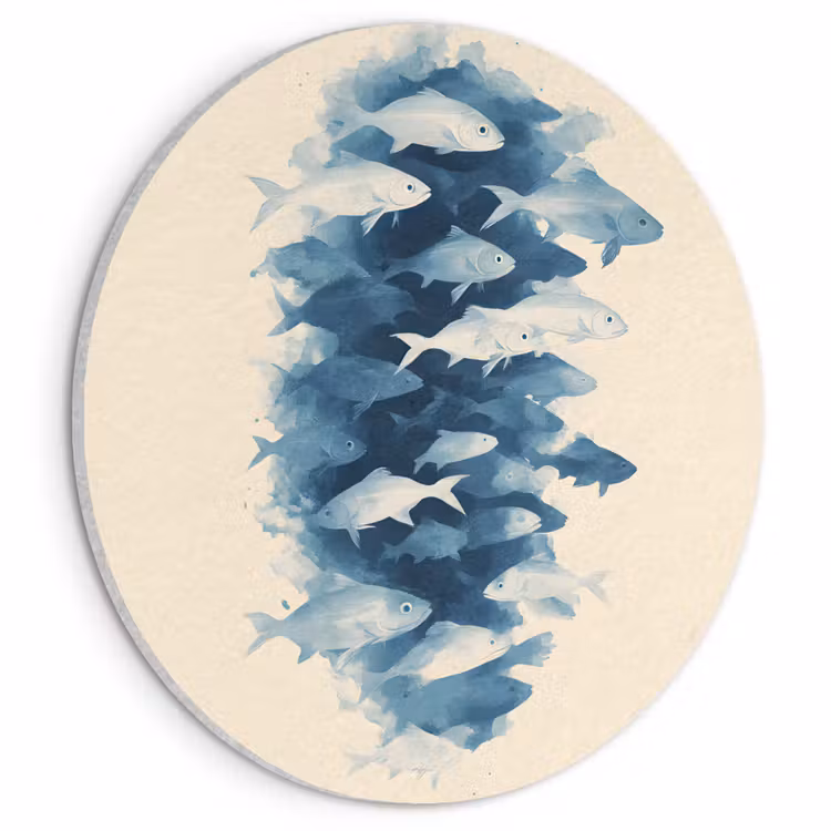 Akoestisch schilderij rond - Vissen - Minimalistisch - Blauw — 1