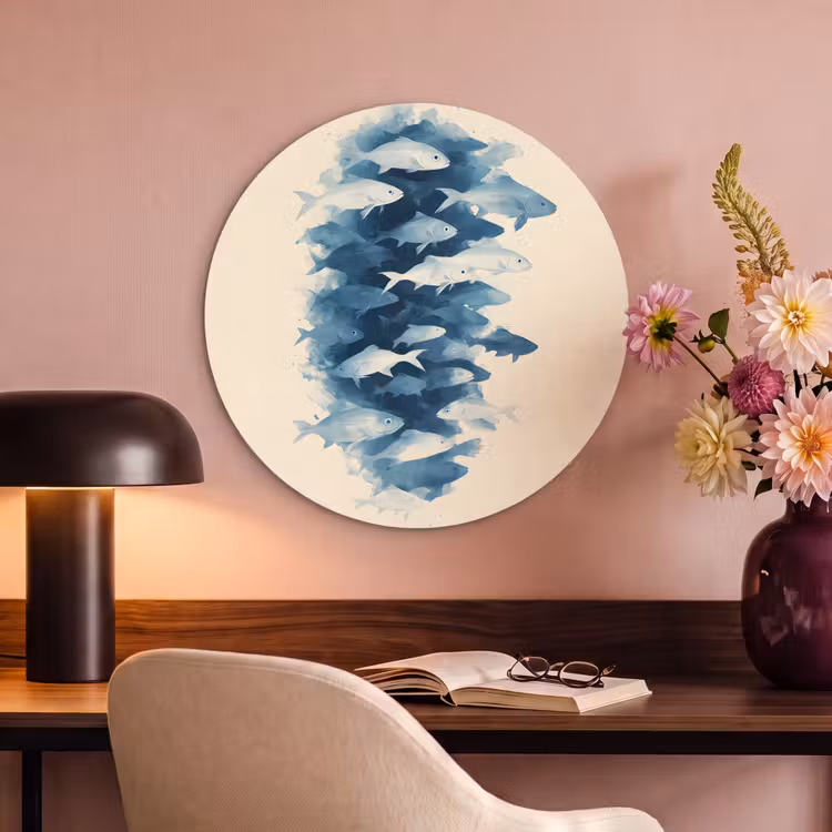 Akoestisch schilderij rond - Vissen - Minimalistisch - Blauw — 2