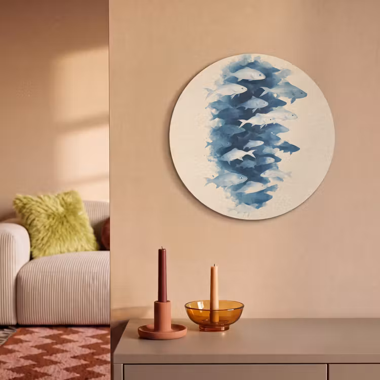 Akoestisch schilderij rond - Vissen - Minimalistisch - Blauw — 3