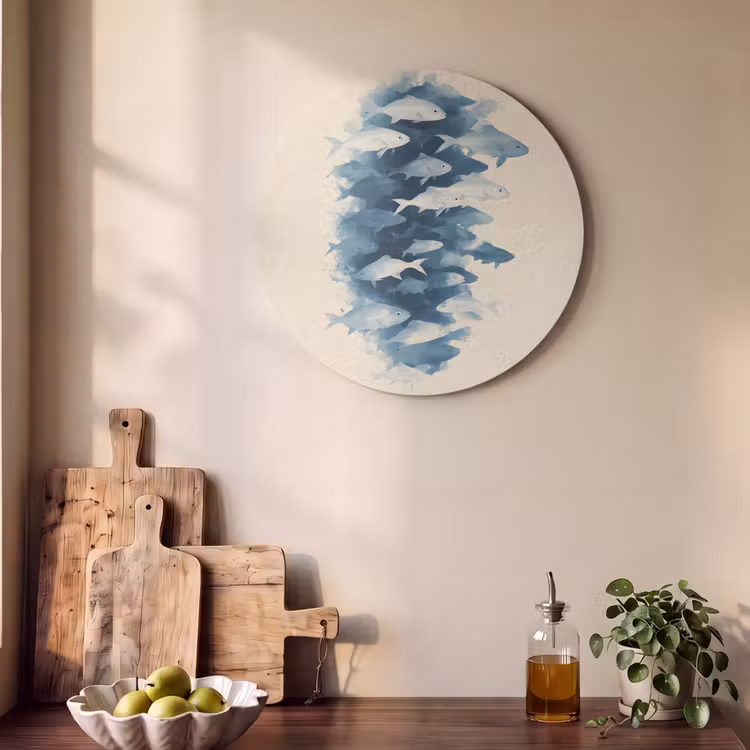 Akoestisch schilderij rond - Vissen - Minimalistisch - Blauw — 4
