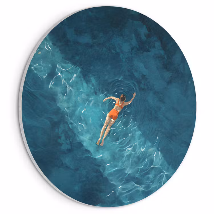 Akoestisch schilderij rond - Vrouw - Water - Bikini - Oranje — 1
