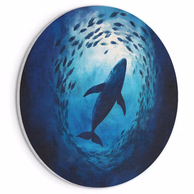 Akoestisch schilderij rond - Walvis - Vissen - Donkerblauw — 1