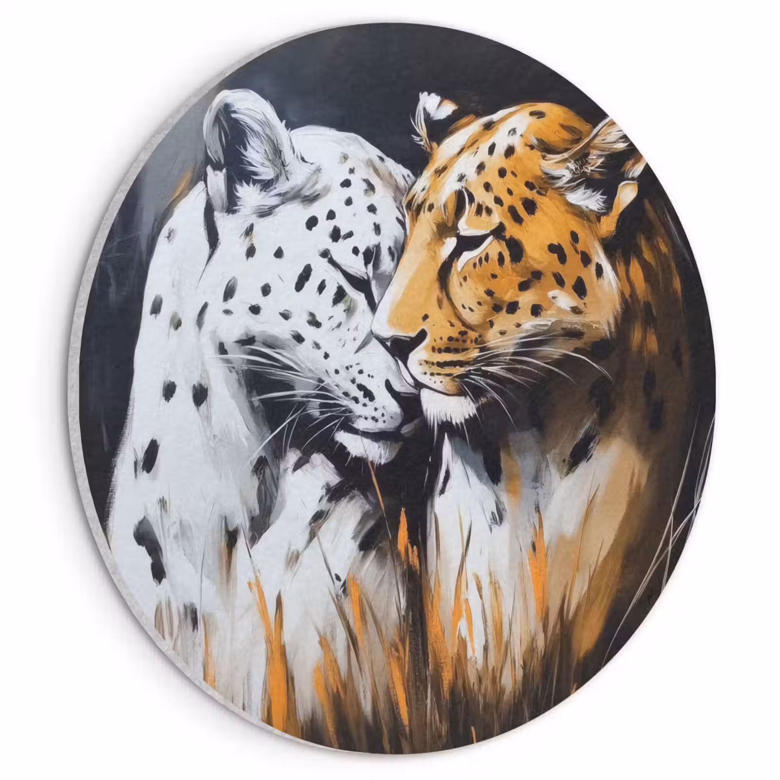 Akoestisch schilderij rond - Luipaard - Oranje - Wit - Gras — 1