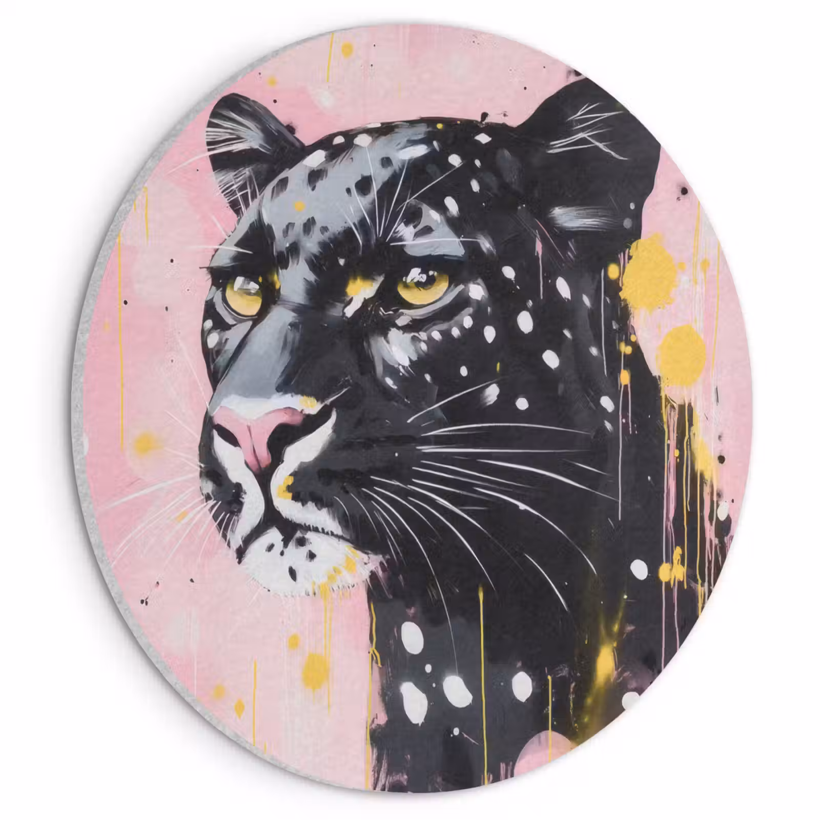 Akoestisch schilderij rond - Zwart - Panter - Roze - Abstract — 1