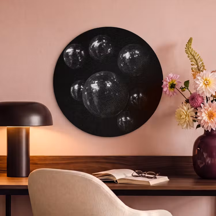 Akoestisch schilderij rond - Discoballen - Minimalistisch - Zwart — 2