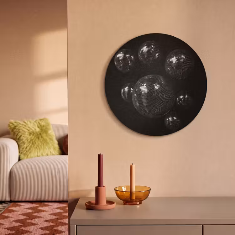 Akoestisch schilderij rond - Discoballen - Minimalistisch - Zwart — 3