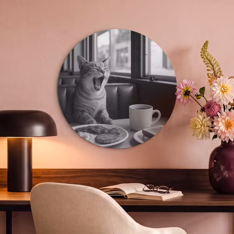 Akoestisch schilderij rond - Kat - Koffie - Brood - Zwart — 2