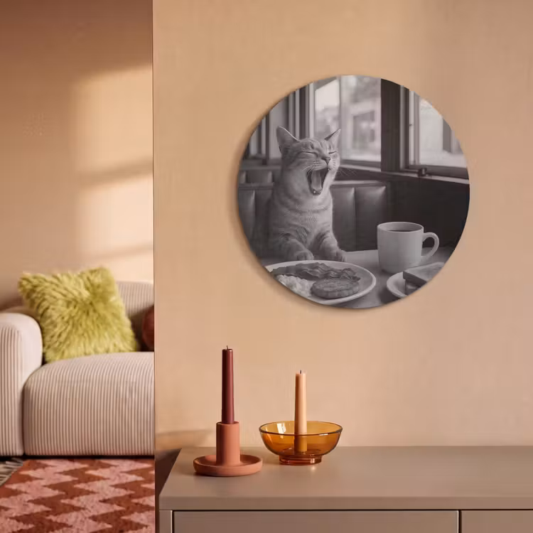 Akoestisch schilderij rond - Kat - Koffie - Brood - Zwart — 3