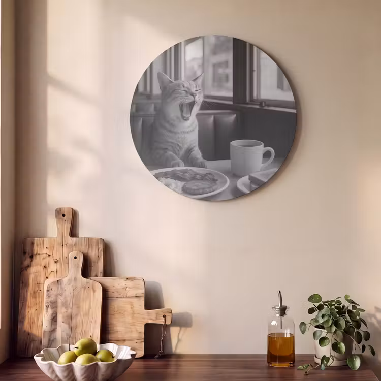 Akoestisch schilderij rond - Kat - Koffie - Brood - Zwart — 4