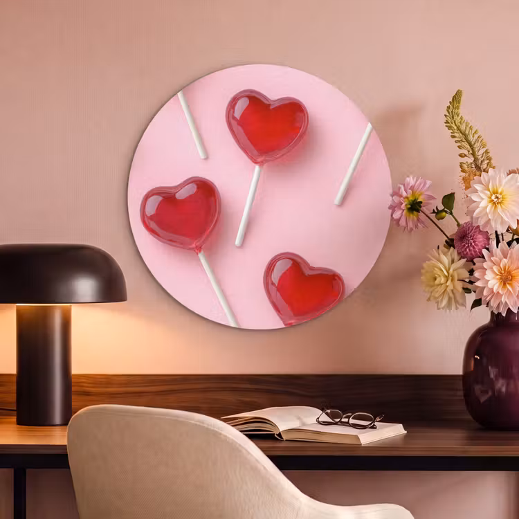 Akoestisch schilderij rond - Lollies - Hartjes - Roze — 2