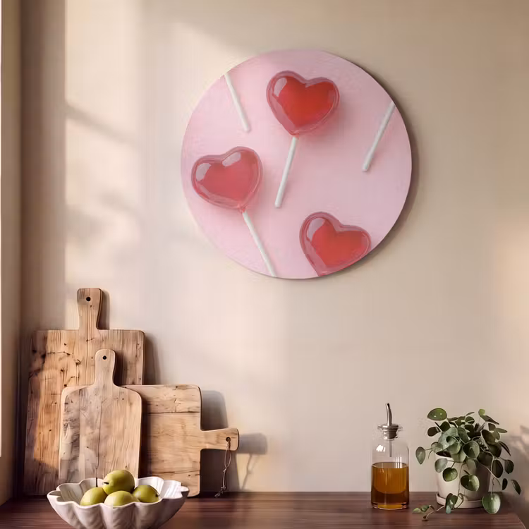 Akoestisch schilderij rond - Lollies - Hartjes - Roze — 4