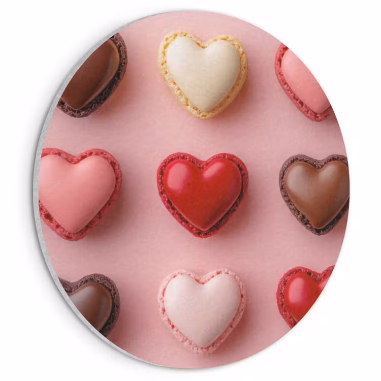 Akoestisch schilderij rond - Macarons - Hartjes - Kleurrijk - Roze — 1