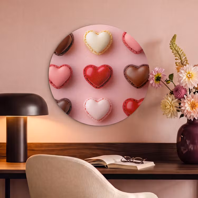 Akoestisch schilderij rond - Macarons - Hartjes - Kleurrijk - Roze — 2