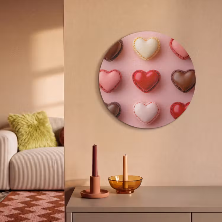 Akoestisch schilderij rond - Macarons - Hartjes - Kleurrijk - Roze — 3