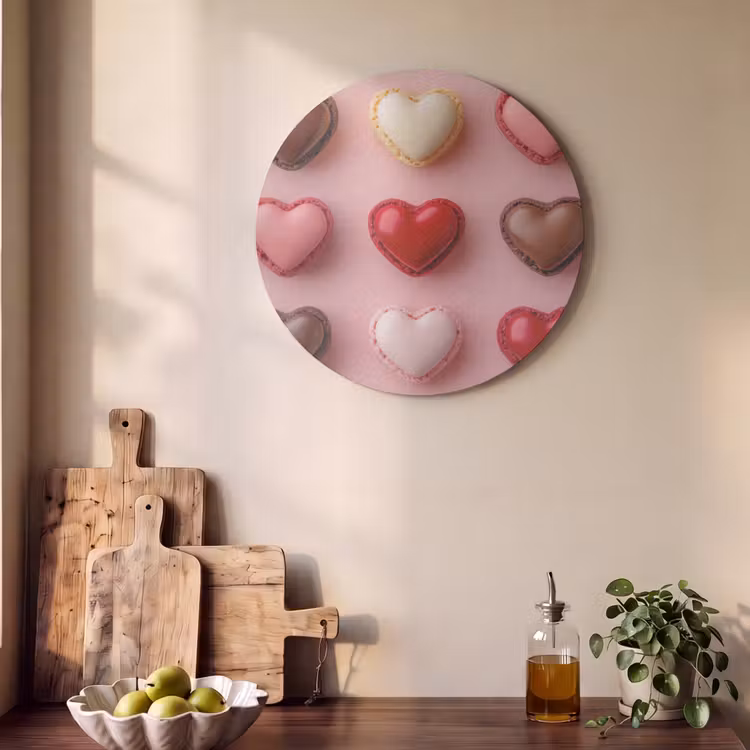 Akoestisch schilderij rond - Macarons - Hartjes - Kleurrijk - Roze — 4