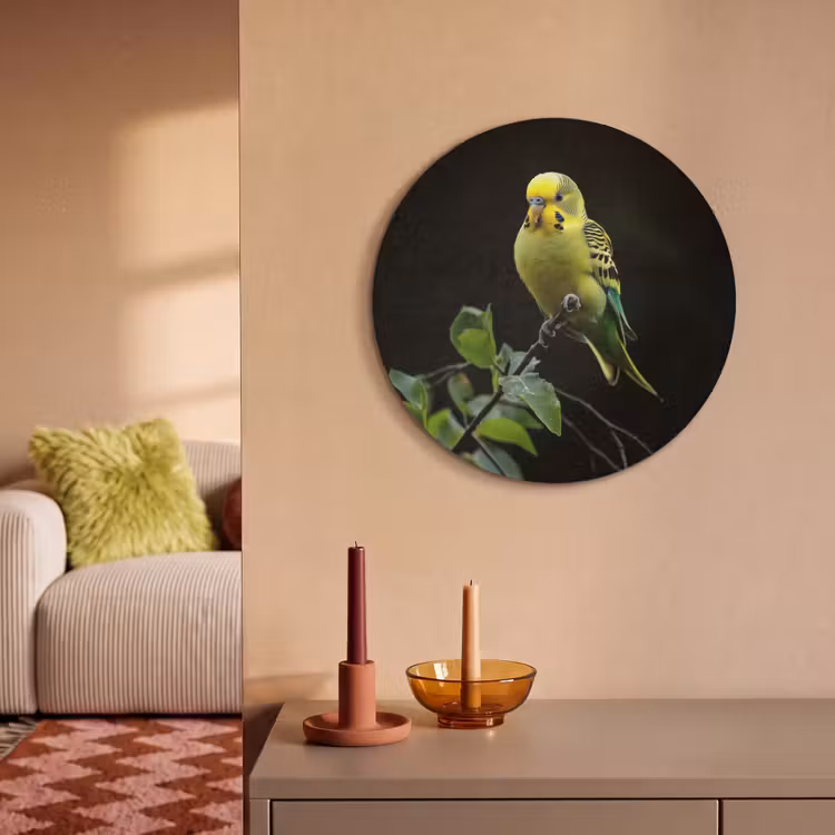 Akoestisch schilderij rond - Parkiet - Tak - Bladeren - Geel — 3