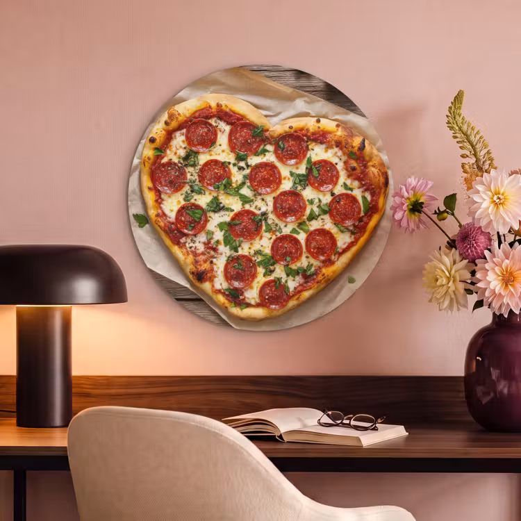 Akoestisch schilderij rond - Pizza - Hart - Pepperoni - Tomaat — 2