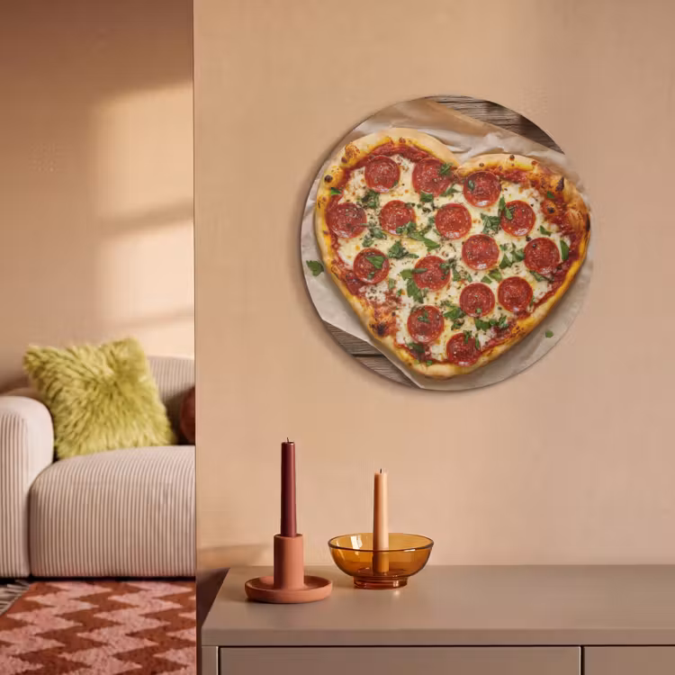 Akoestisch schilderij rond - Pizza - Hart - Pepperoni - Tomaat — 3