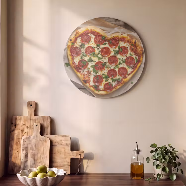 Akoestisch schilderij rond - Pizza - Hart - Pepperoni - Tomaat — 4