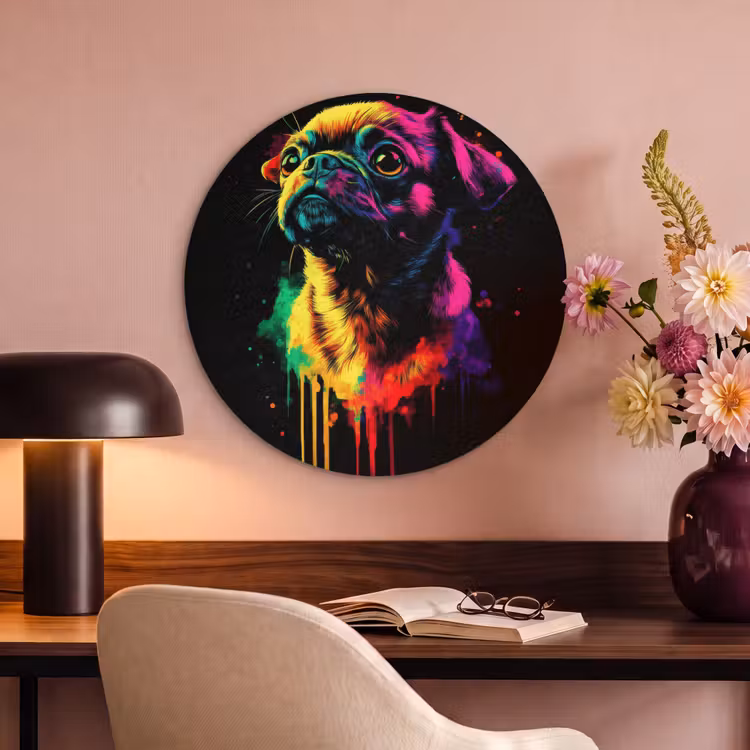 Akoestisch schilderij rond - Puck - Hond - Verf - Kleuren — 2