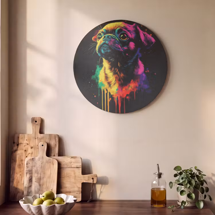 Akoestisch schilderij rond - Puck - Hond - Verf - Kleuren — 4