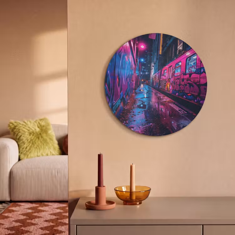 Akoestisch schilderij rond - Stad - Neon - Nacht - Roze - Graffiti — 3