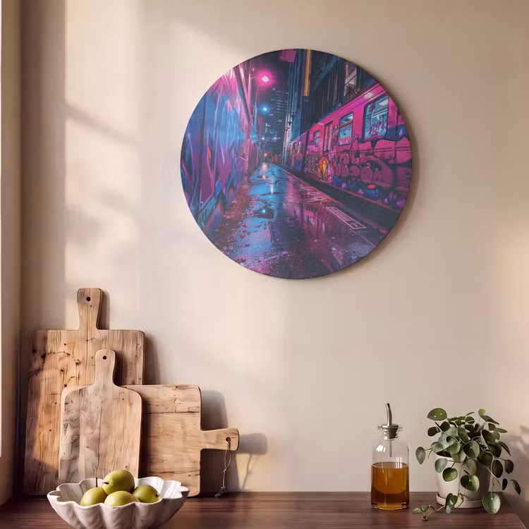 Akoestisch schilderij rond - Stad - Neon - Nacht - Roze - Graffiti — 4