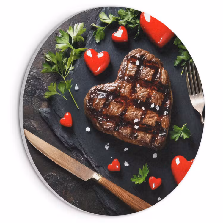 Akoestisch schilderij rond - Steak - Hart - Bestek — 1