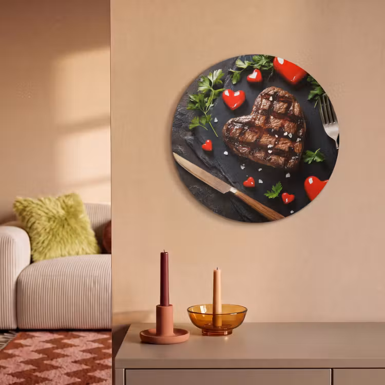 Akoestisch schilderij rond - Steak - Hart - Bestek — 3