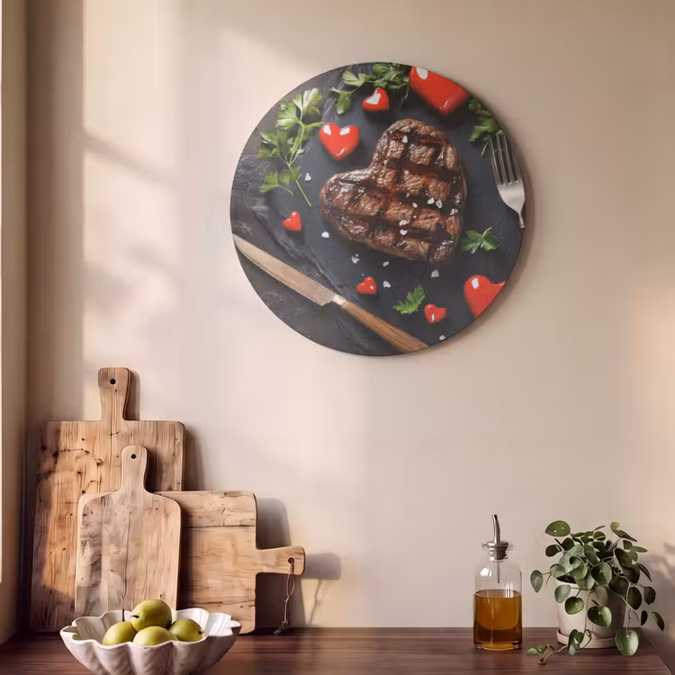 Akoestisch schilderij rond - Steak - Hart - Bestek — 4