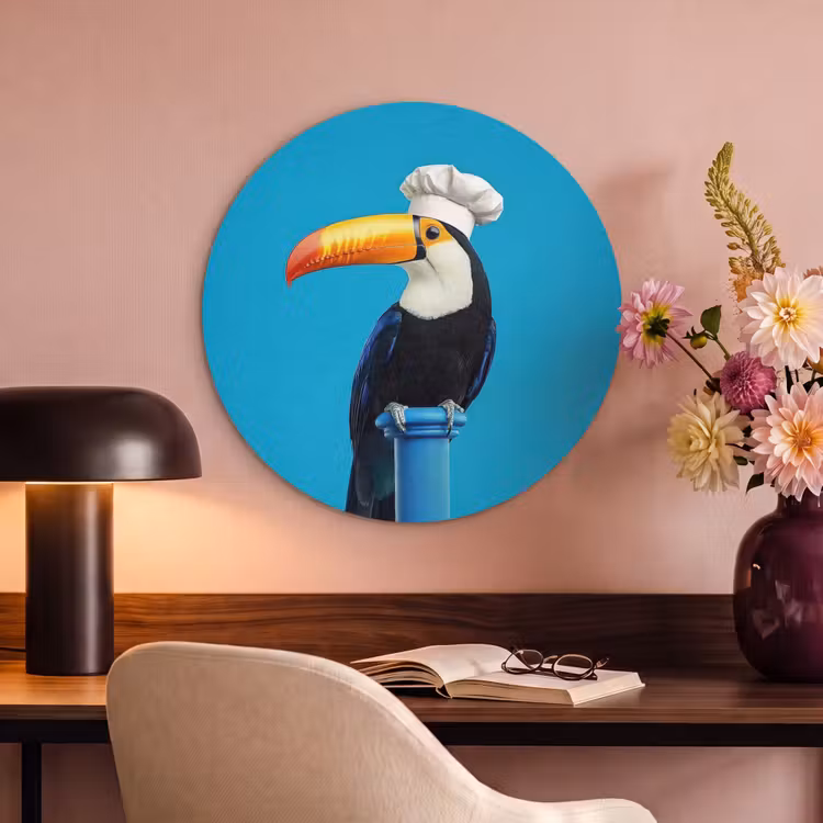 Akoestisch schilderij rond - Tucan - Sokkel - Vogel - Koksmuts — 2
