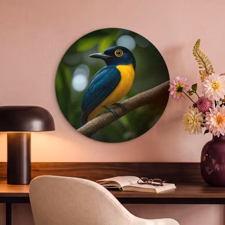 Akoestisch schilderij rond - Vogel - Tak - Geel - Bladeren — 2