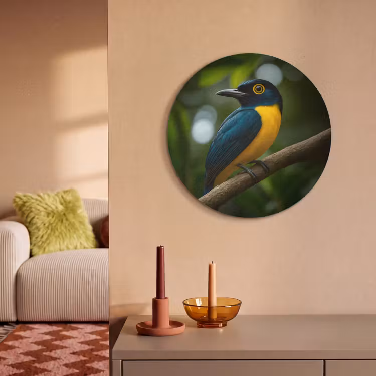 Akoestisch schilderij rond - Vogel - Tak - Geel - Bladeren — 3