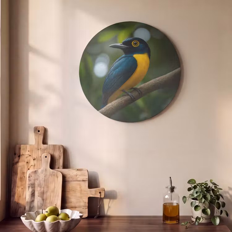 Akoestisch schilderij rond - Vogel - Tak - Geel - Bladeren — 4