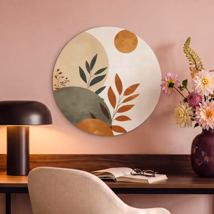 Akoestisch schilderij rond - Vormen - Rond - Bladeren - Beige — 2