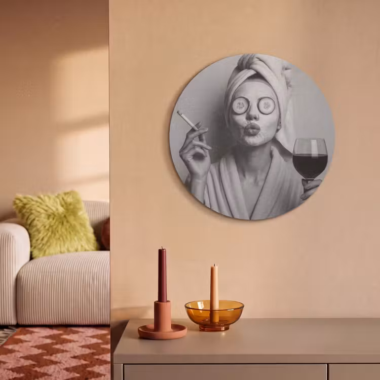 Akoestisch schilderij rond - Vrouw - Masker - Wijn - Sigaret — 3
