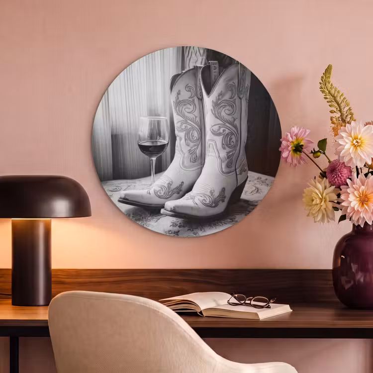 Akoestisch schilderij rond - Wijn - Cowboylaarzen - Raamlicht - Wit — 2