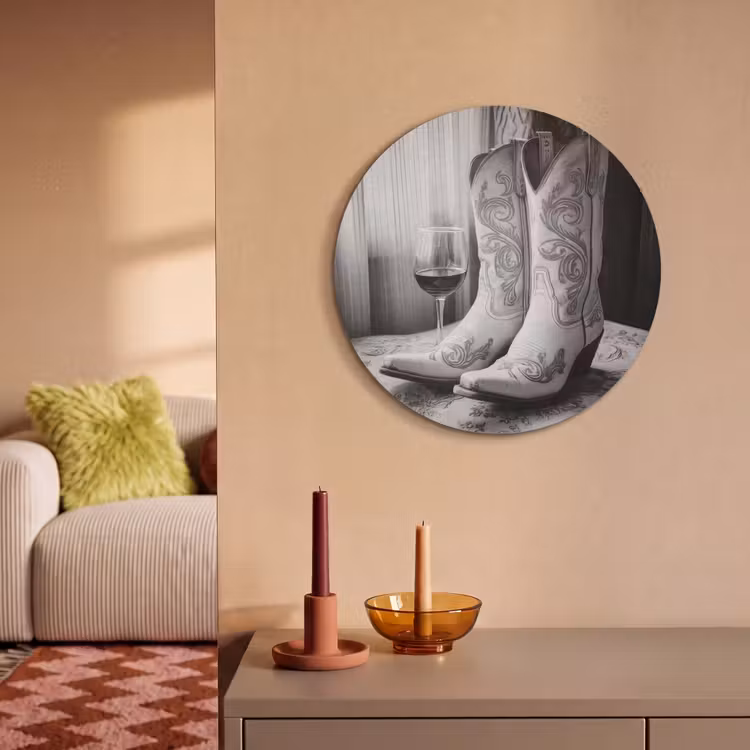 Akoestisch schilderij rond - Wijn - Cowboylaarzen - Raamlicht - Wit — 3
