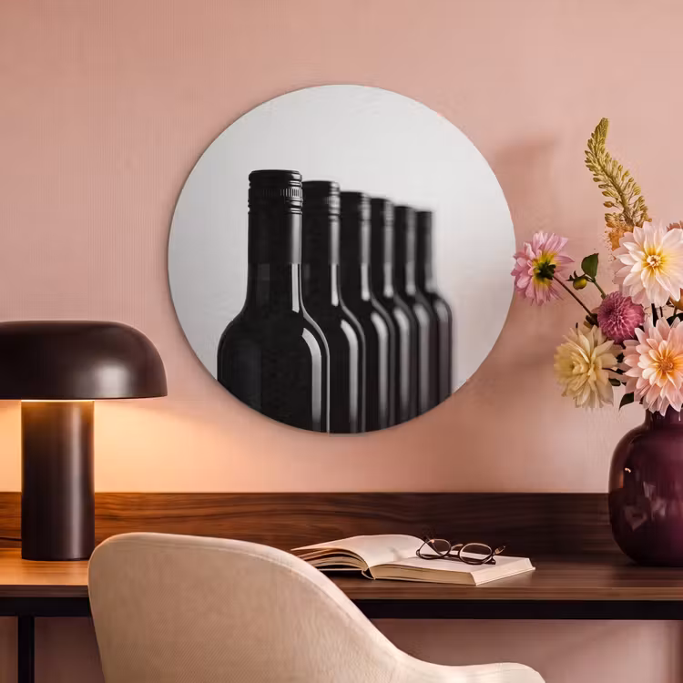 Akoestisch schilderij rond - Wijnflessen - Zwart - Minimalistisch — 2